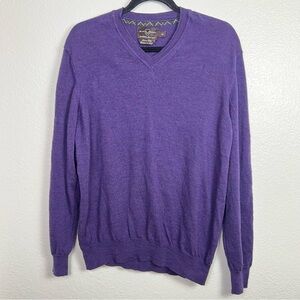 BLACK BROWN 1826 Sweater Men’s Sz L Merino Wool V-Neck Long Sleeve‎ Purple Italy